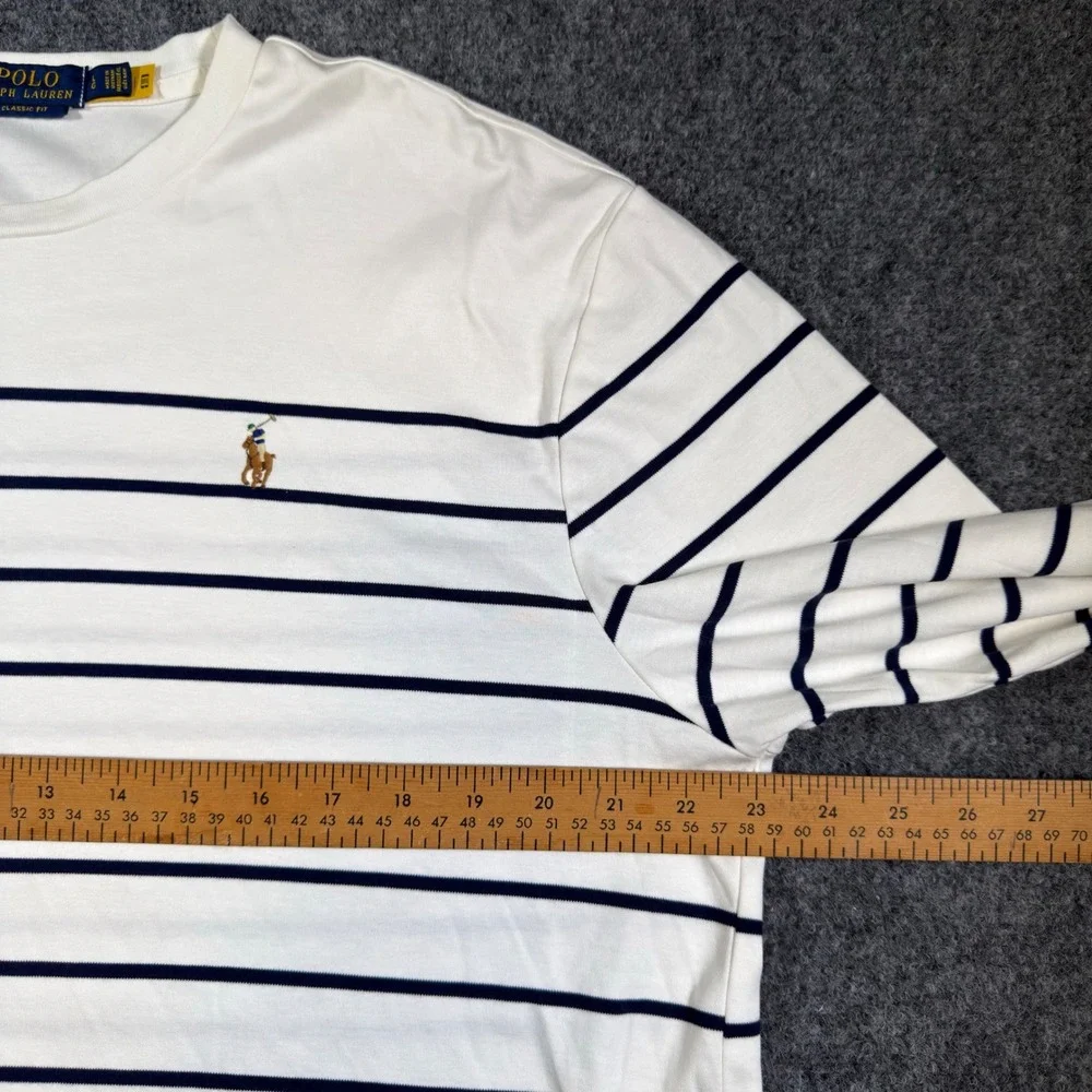 Polo Ralph Lauren Classic Fit Striped Long Sleeve T-Shirt Mens L White Navy